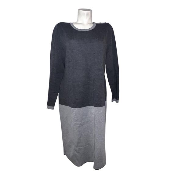 New TALBOTS Plus Size 2X 2-tone Gray Pure Merino Wool LS Sweater Dress Office - Picture 1 of 9